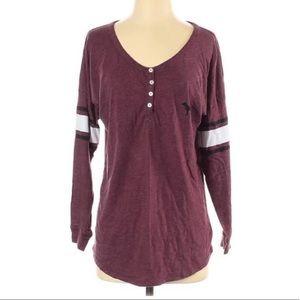 VS Pink Burgundy Henley logo tee